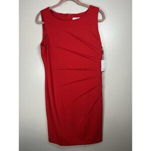 Calvin Klein Sheath Dress Size 14 Red Pleated Holiday Christmas Party NWT